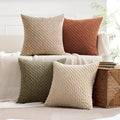 Set di 4 Federe Decorative 45 ¡Á 45 cm Marrone e Verde per Divano Camera da Letto e Soggiorno