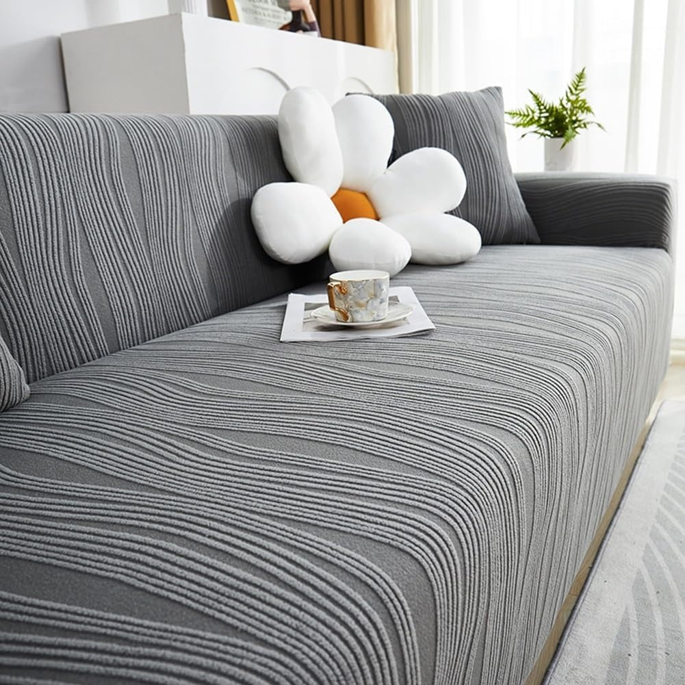 Rivestimento in Velluto Jacquard per Divani da Uno a Cinque Posti Morbido Elegante e Antiscivolo Grigio Scuro