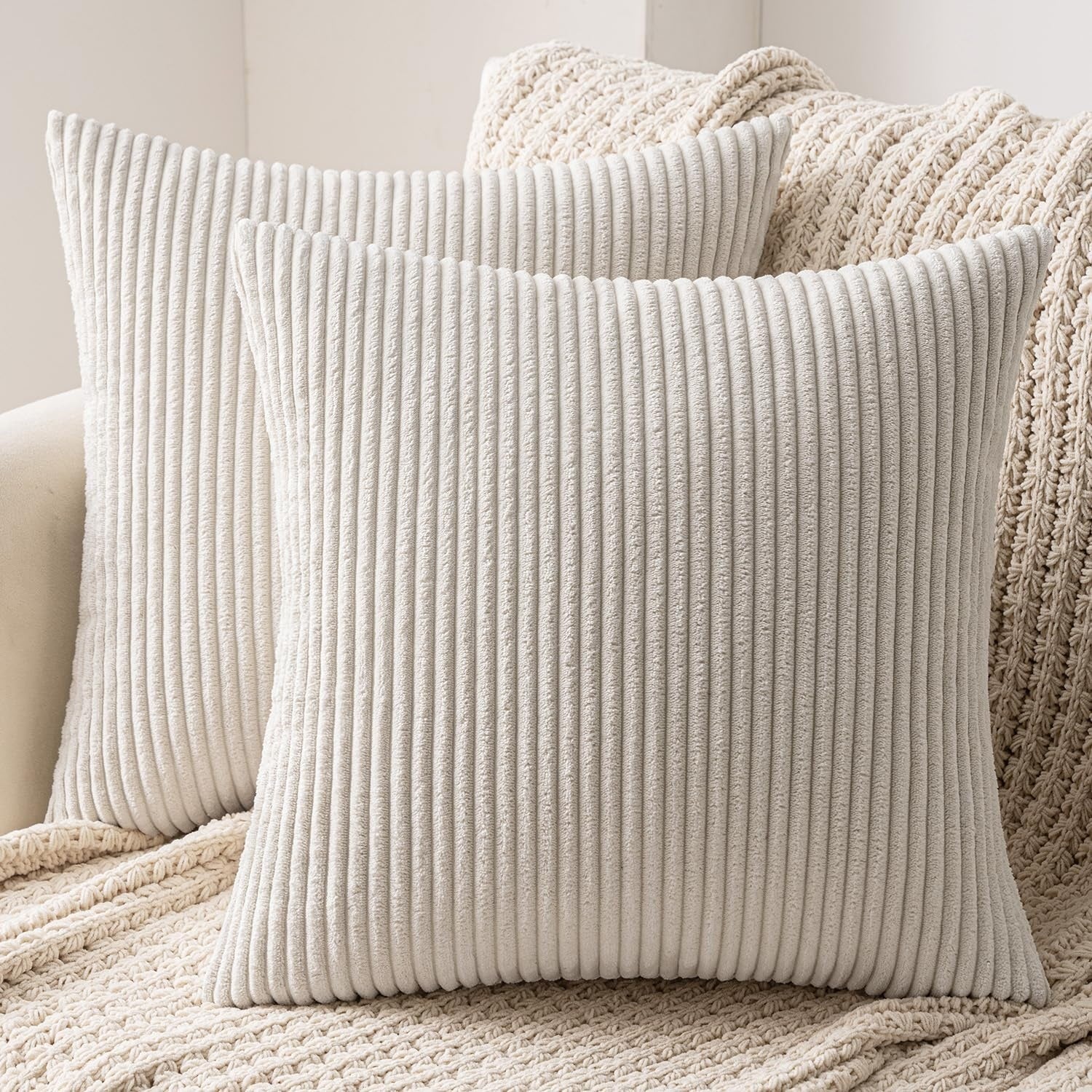 Copricuscini in Velluto a Coste Bianco Latte 50 ¡Á 50 cm Confezione da 2