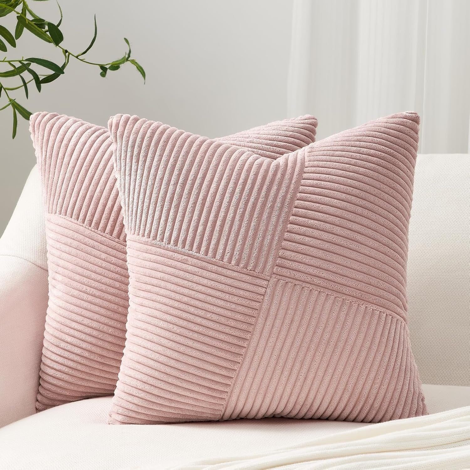 Set di 2 copricuscini in velluto a coste con motivo a righe 40 x 40 cm
