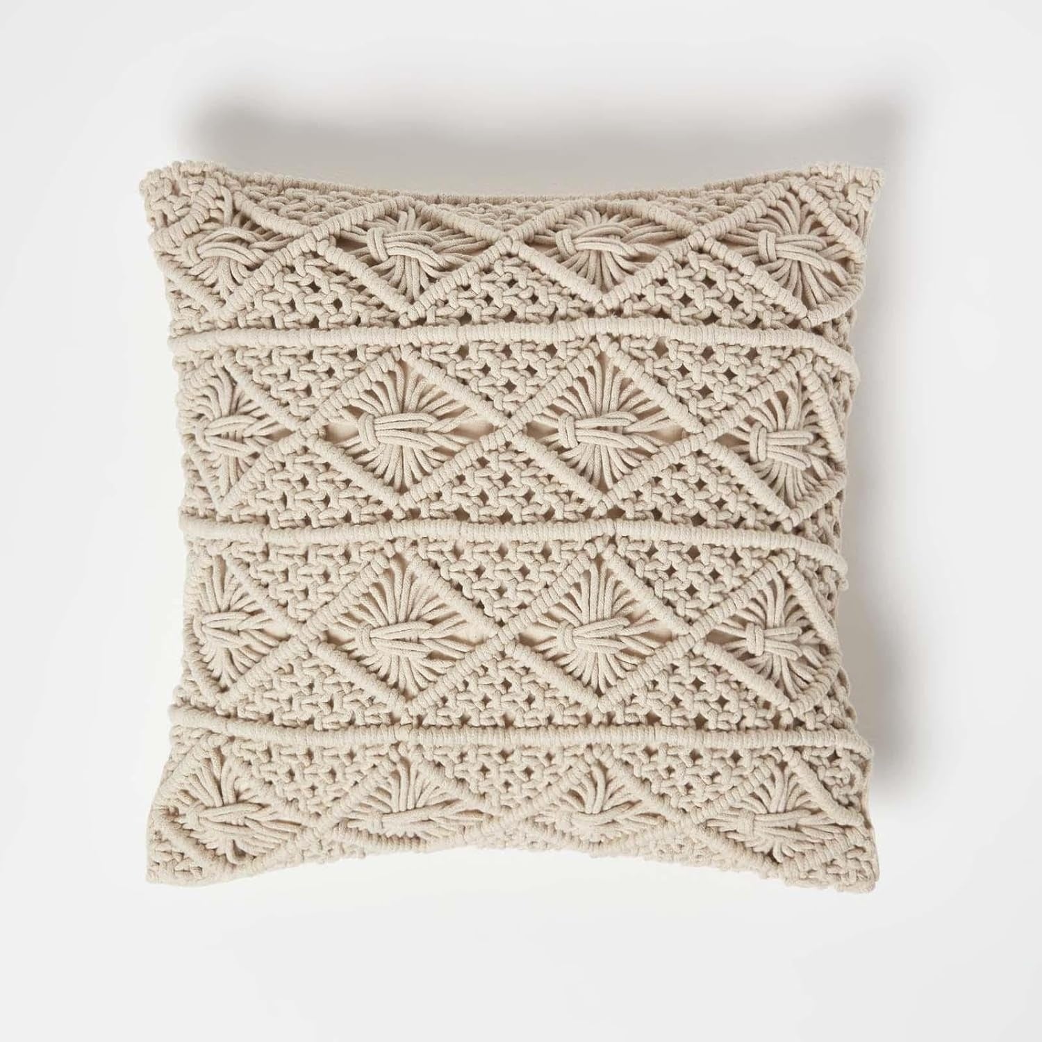 Cuscino Arredo in Cotone Macram¨¨ con Intreccio Artigianale Quadrato 45 ¡Á 45 cm