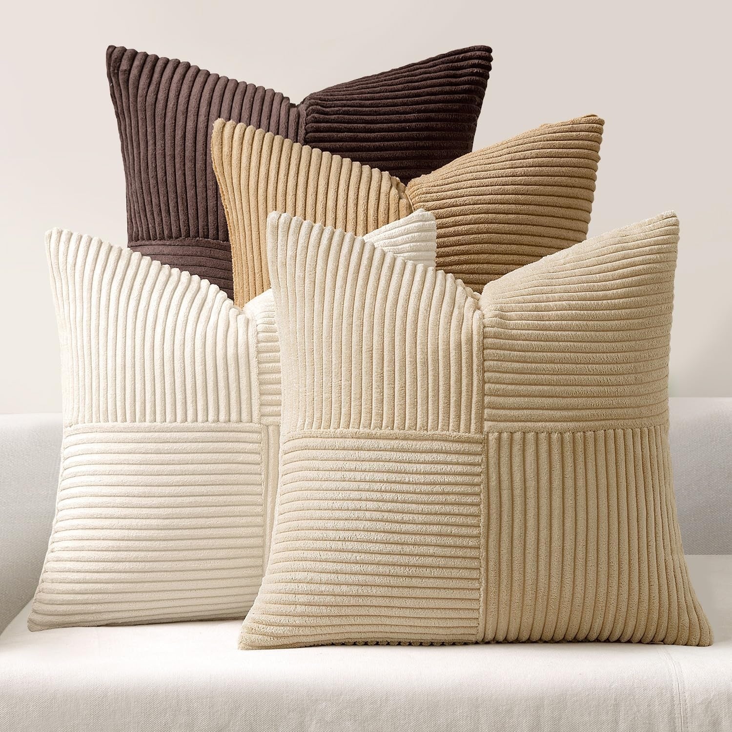Federe Eleganti in Velluto a Coste Color Caff¨¨ per Cuscini 40 ¡Á 40 cm Set da 4