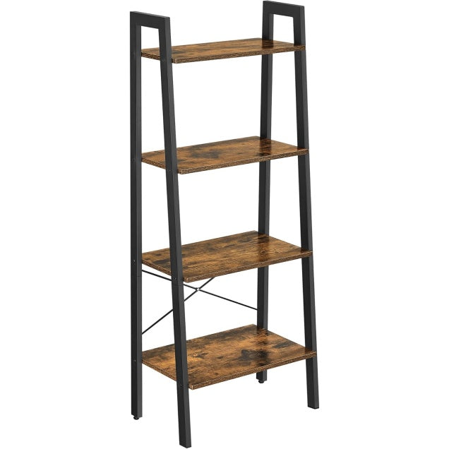 Libreria a Scala Industriale con 4 Ripiani e Struttura in Acciaio Marrone Vintage e Nero